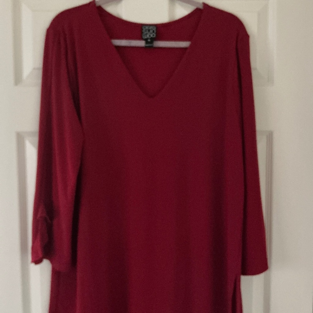 Clara Son Woo red top with some ruffle on the sleeves